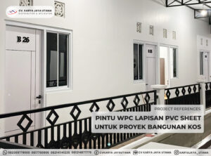 Pintu WPC Lapisan PVC Sheet warna putih untuk bangunan kos.